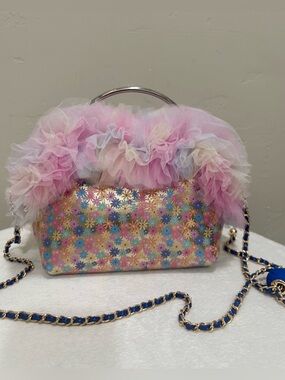 Handmade Genuine Leather With Lace Ruffle Trim  Push Lock Frame Bag